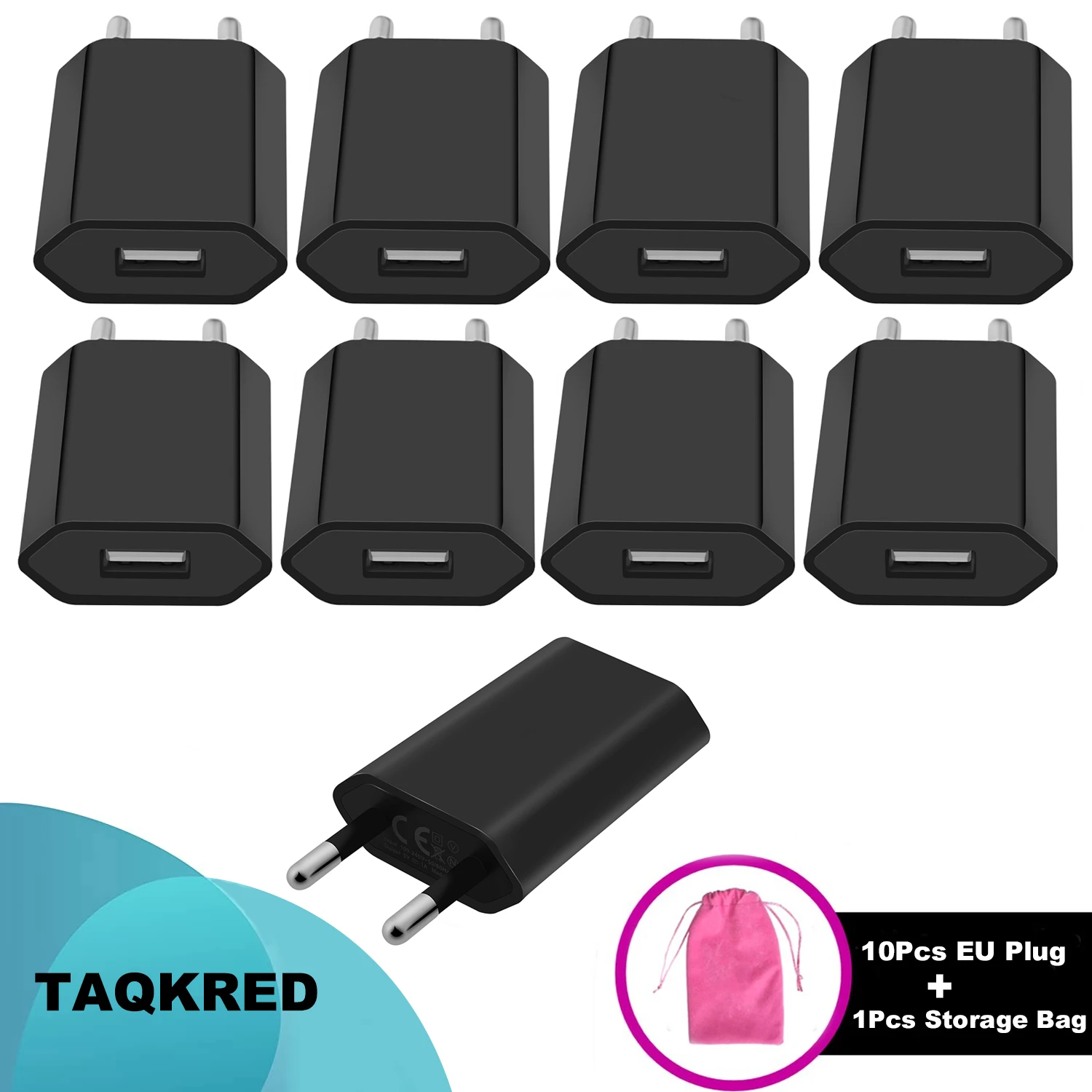 

10Pcs Black USB Plug Charger One Port 5W Black 5V 1A Power Adapter Wall Charging Adaptor for Smartphones Tablets