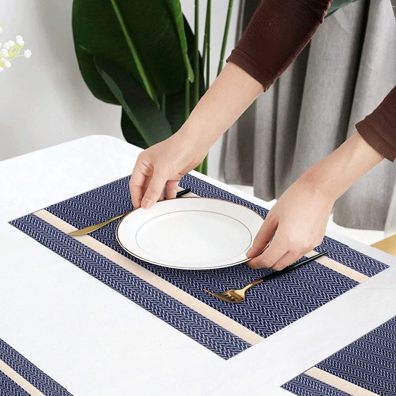 

Inyahome Woven Vinyl Placemats Set of 4/8 Heat Resistant Non Slip Washable Kitchen PVC Place Mat Manteles Individuales De Mesa