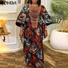 VONDA Women Printing Maxi Dress 2026 Bohemian Long Vestidos Causal 3/4 Sleeve Foral Printed Elegant Party Sundress No Tassel