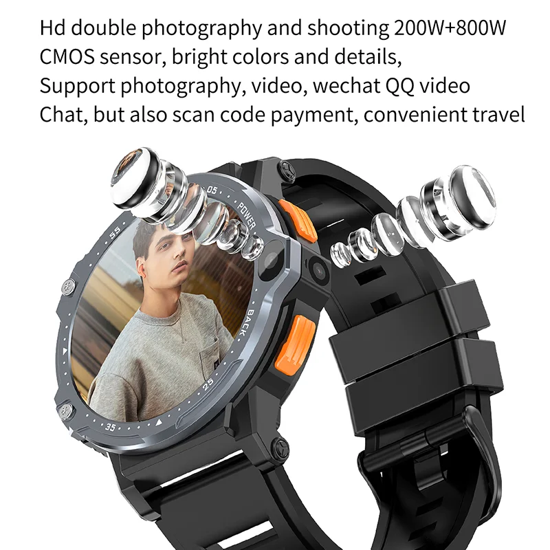HD 듀얼 카메라 스마트 워치, 와이파이 BT 통화, GPS, NFC, 안드로이드 스마트 워치, 5G, 4G, 4GB RAM, 64GB ROM, 800mAh 배터리, 남녀공용, 신제품