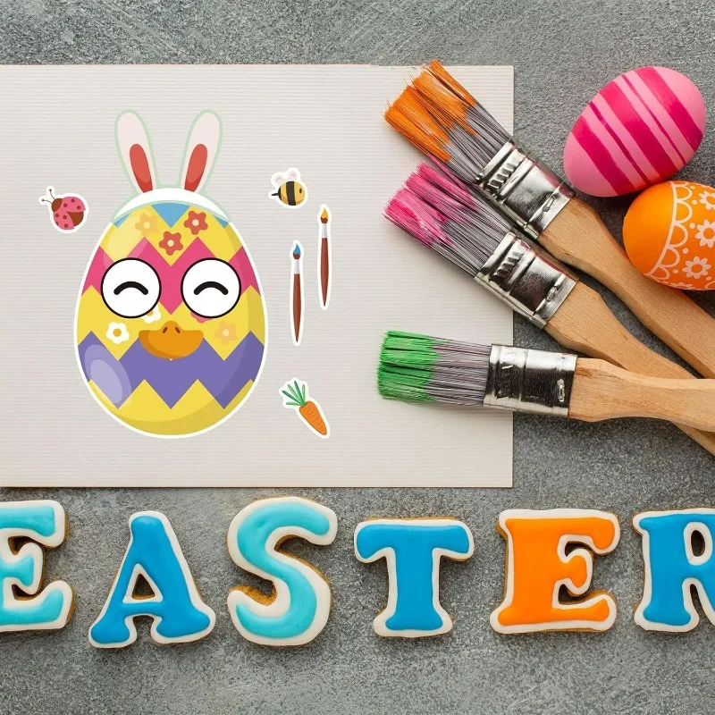 Make-A-Face Easter Stickers 12pcs Funny Bunny Chick Egg Puzzle, DIY Activity for Children’s Easter Party, Classroom Gift
