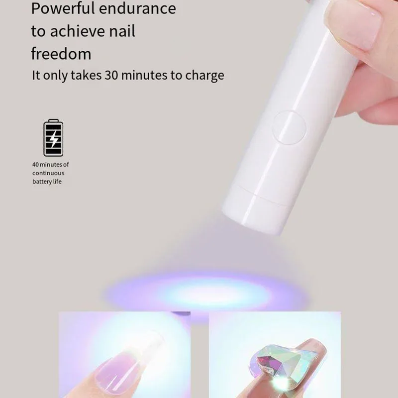 Handheld UV LED Nail Lamp with 2 Timer USB Rechargeable Portable Lamp for Manicure with 3 Beads for Fast Curing at Home Salon 6
