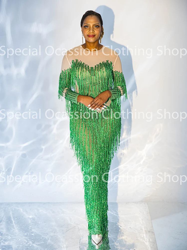 

Evening dress elegant party Green Tassels women 2023 Party Dresses gala pretty Prom Graduation formal occasion Long Rhineston