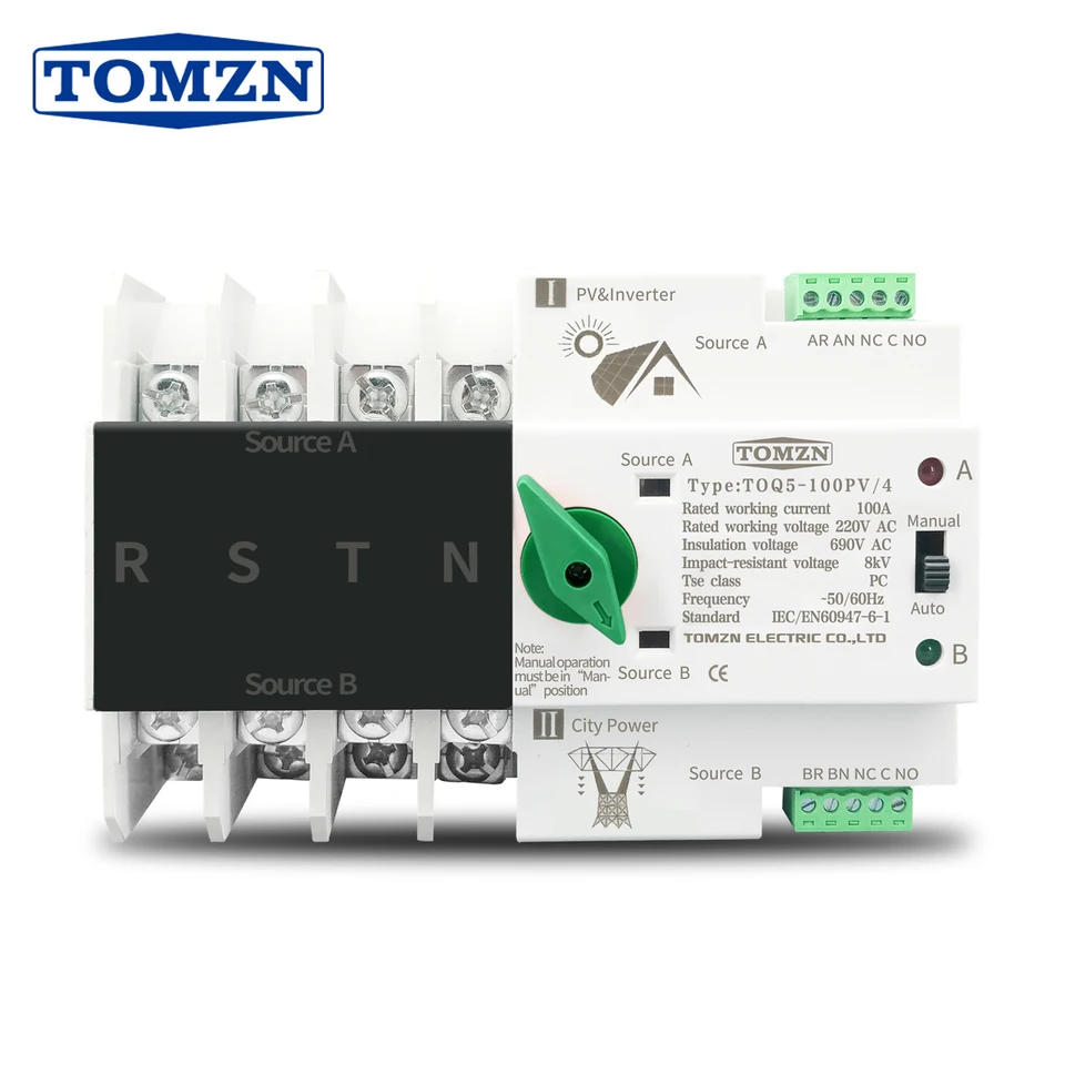 Contacteur 4 Pôles 40A TOMZN - Tension 220/240V AC, 4 Contacts NO, Pour Rail DIN, Neuf
