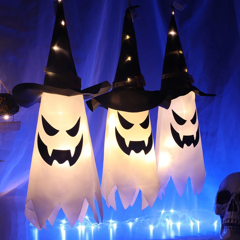 Halloween Hanging Lights 2022 2022 Home Bar Decor Halloween Led Flashing Light Hanging Ghost Halloween Party Dress Up Glowing Wizard Hat Lamp Horror Props Aliexpress