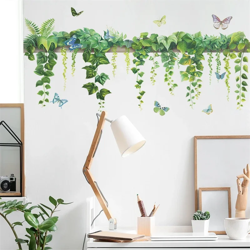 Green Dill Leaves Vine Plant Butterfly Bedroom Living Room Background Wall Decorative Wall Stickers Home Decor Mural Art Decals