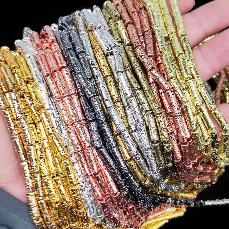Rose Gold Plated Lava Stone Cylinder Beads