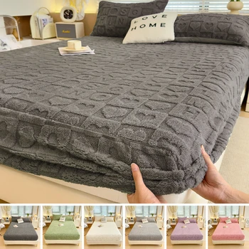3pcs Set Velvet Bed Sheet Set (1PC Fitted Sheet and 2PCS Pillowcase) Winter Warm Mattress Cover Bed Cover 90/140/160/180/200x200