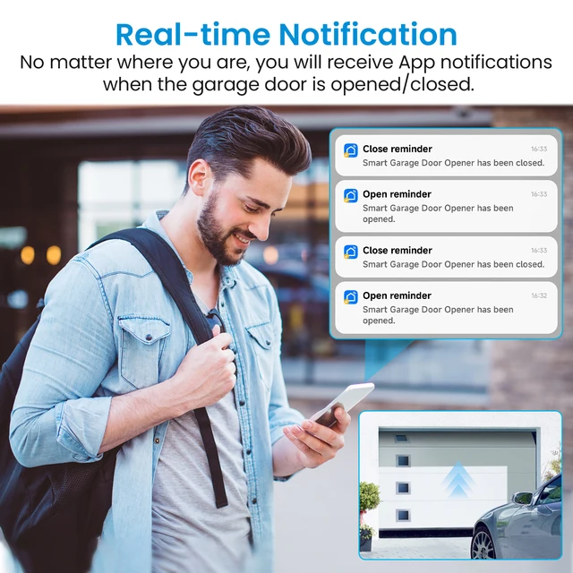 QCSMART Tuya Smart Life Garage Door Opener Controller Security Protection Remote Control Google Home Assistant Alexa 4