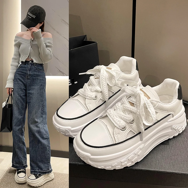 

Женские кроссовки на платформе, Уличная обувь на вулканизированной подошве, для прогулок, весна-лето-осень 2023