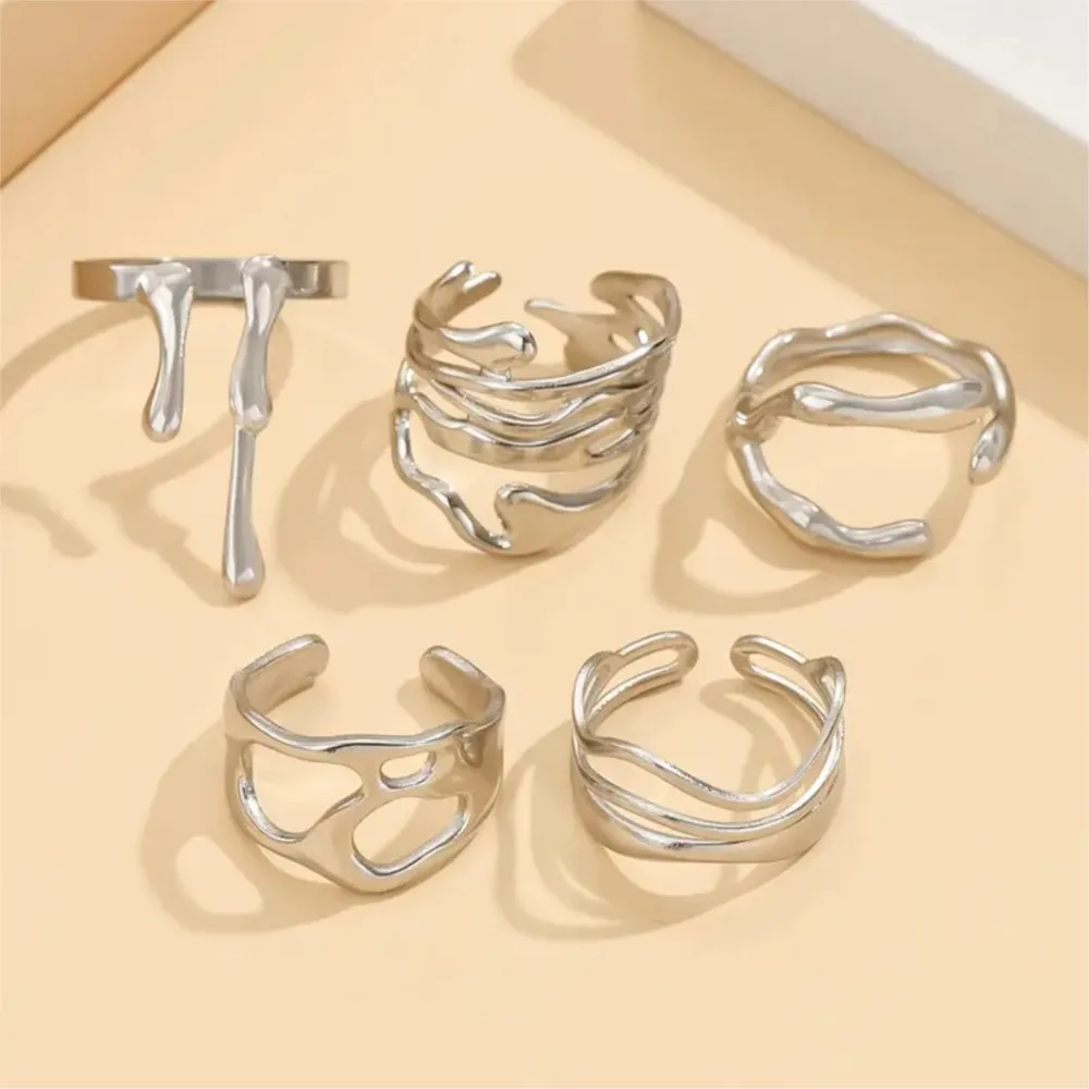 Stainless Steel Trendy Irregular Texture Open Ring for Women Unique Design Hypoallergenic Fashion Jewelry Accessory
