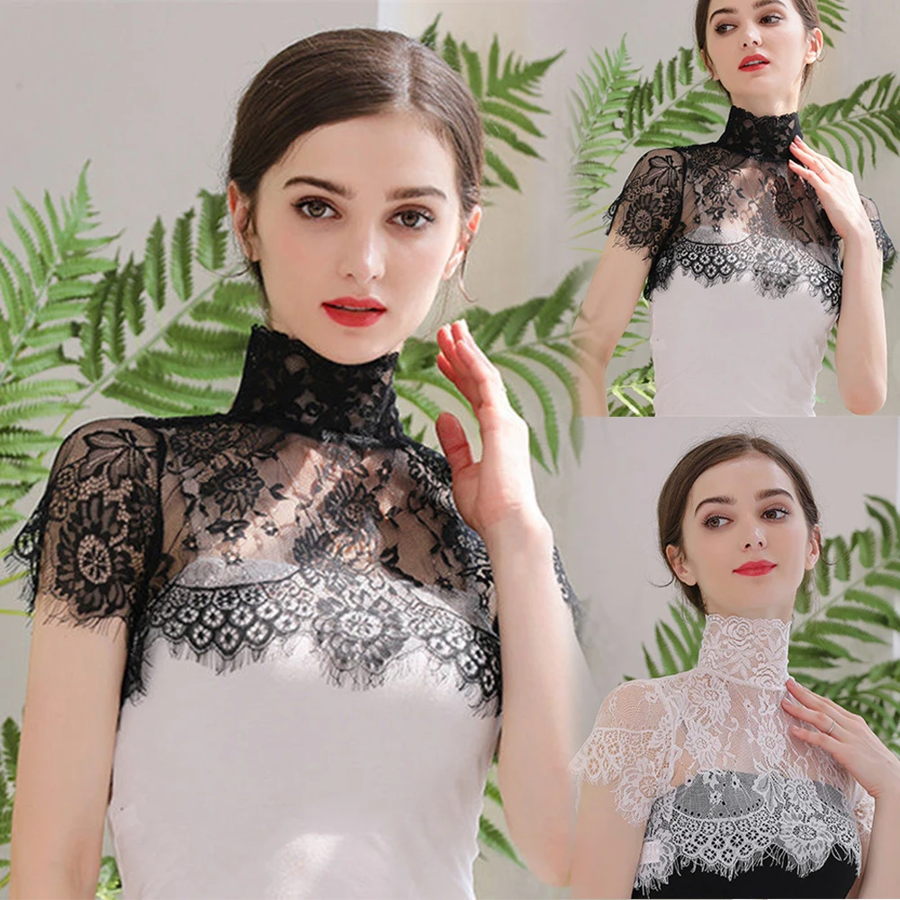 

New Women Lace Fake Collar Detachable Half Shirt Blouse Collars Hollow Sheer Lace Floral False Collar Wedding dress Neck Cover