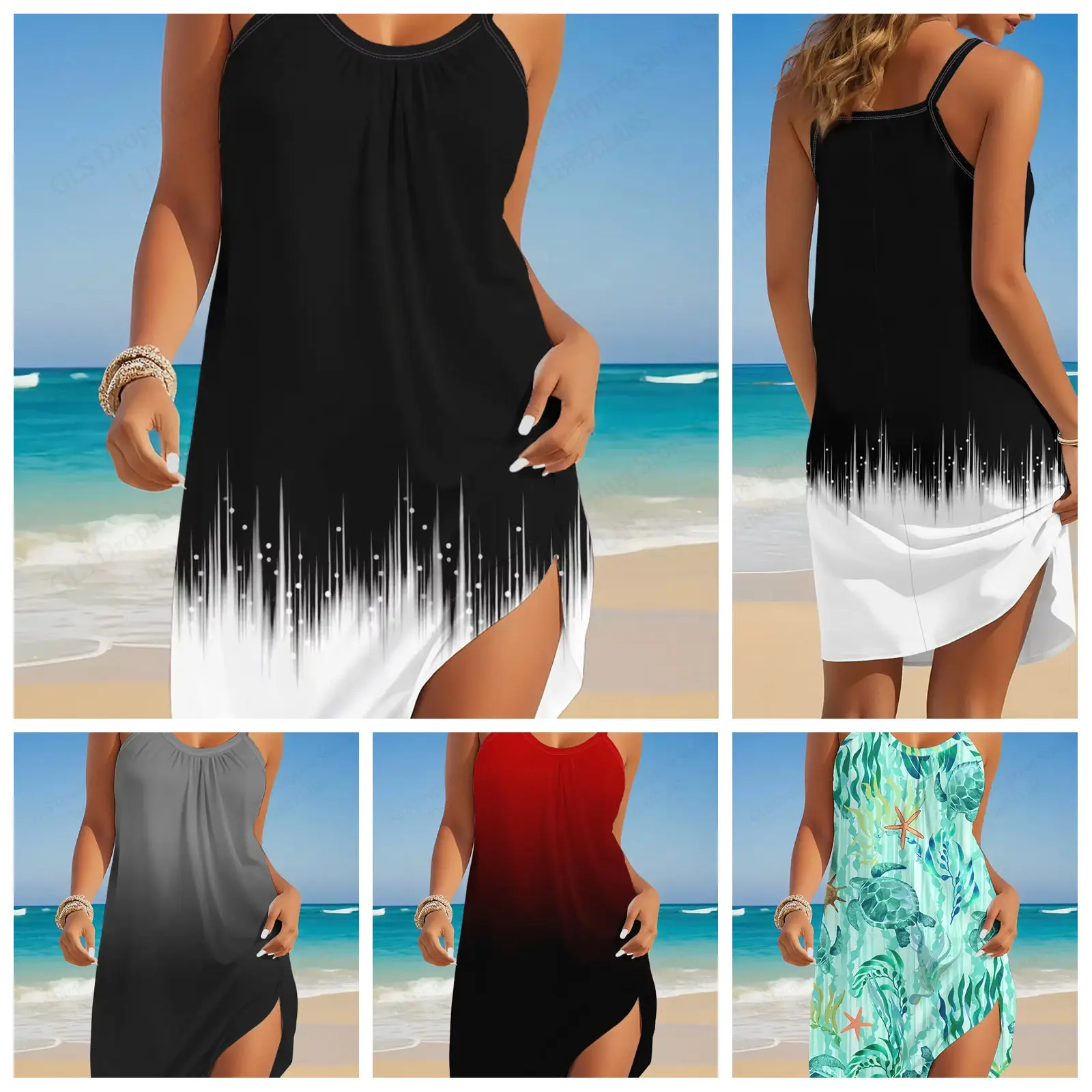 Bohemian Mini Dress - Womens Sleeveless Solid Color Beach Party Dress