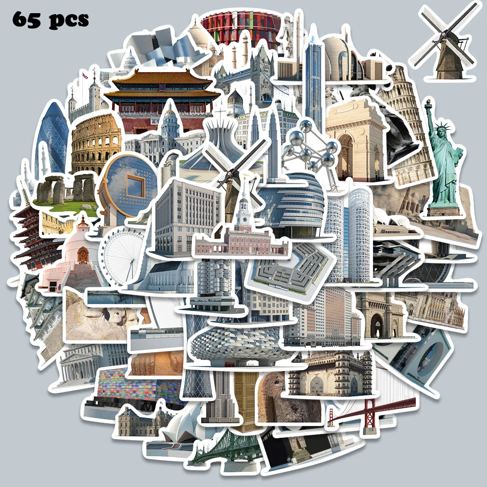 anya smells all over stickers chewing gum свеча xl 65pcs Famous Buildings Over The World Stickers Waterproof Decals for Luggage Guitar Skateboards Phone Notebook PS5 Stickers