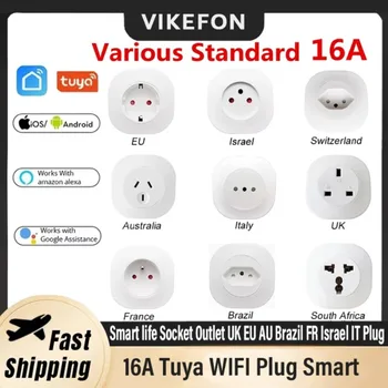 16A Tuya WIFI Plug Smart life Socket Outlet UK EU AU Brazil FR Israel IT Plug APP Remote Control Work For Alexa Google Assistant