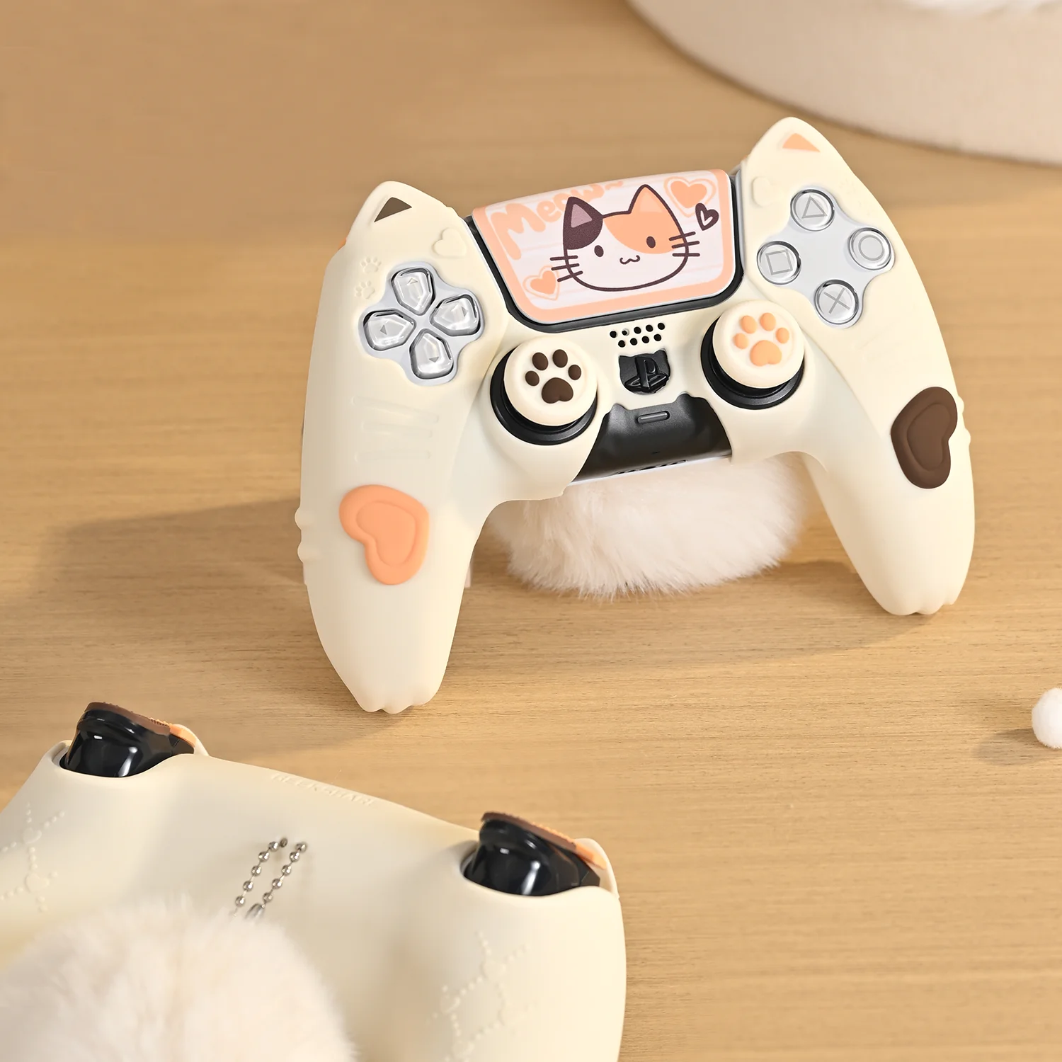 Pink Cat Paw Silicone Protective Case for PS5 Controller with Thumb Grip Cap