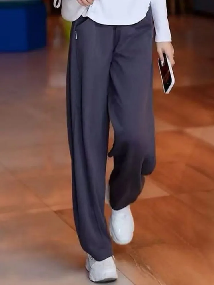 Women's  Autumn Winter Fashion Elegant High Waist Wide Solid Color Casual Versatile Western Comfortable Commuter Korean Pants