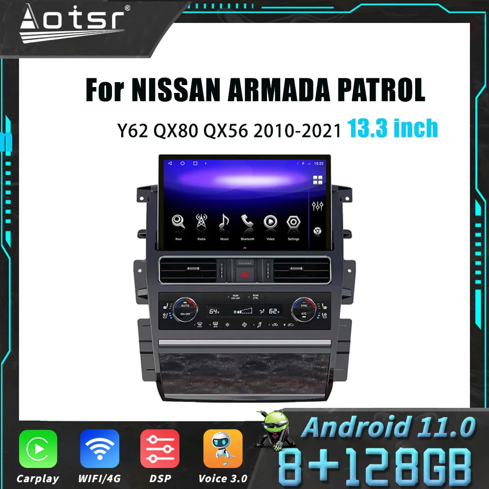 13.3" Qled Screen Android 11 For Nissan Patrol Y62 Qx80 2010+ Armada