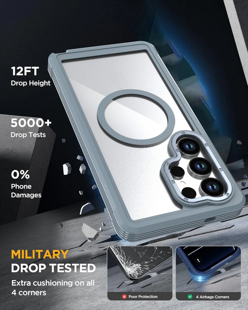 Military Grade Magnetic Case with Built-in Kickstand & Belt Clip Cover (3 in 1)