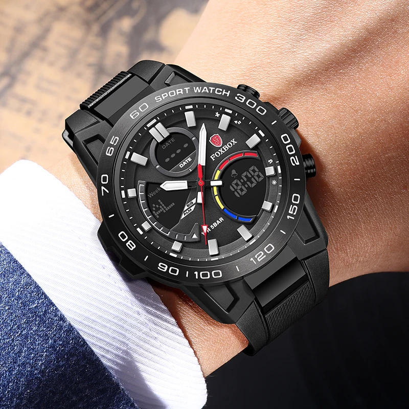 FOXBOX New Mens Watches LIGE Fashion Business Digital Watch for Men Sports Military Silicone Waterproof Chronograph Clock Male