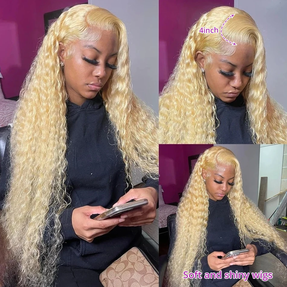 Human Hair Wig Blonde Lace Front Wig 13X4 13X6 Curly Front Deep Wave Frontal