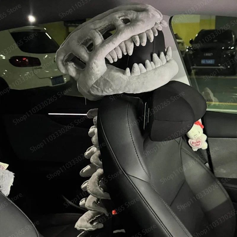 Luxury Dinosaur Bone-Inspired Car Seat and Headrest Cover - Elegant Interior Decoration with Neck Support
