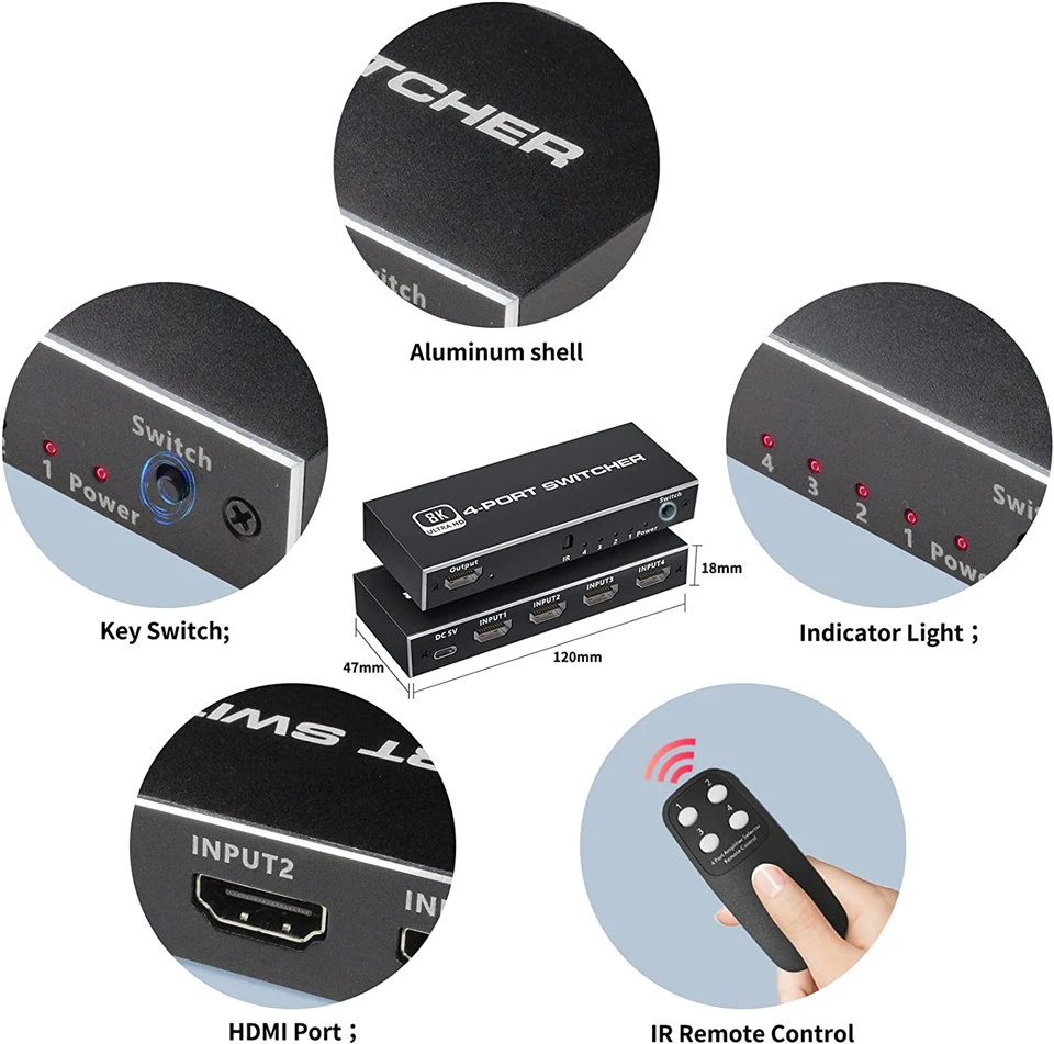 Navceker-8K HDMI 2.1 ó ñ 4K 120Hz HD ġ HDMI й, 4  1 ƿ 3  1 Ʈ PC ġ TV ڽ PS5 