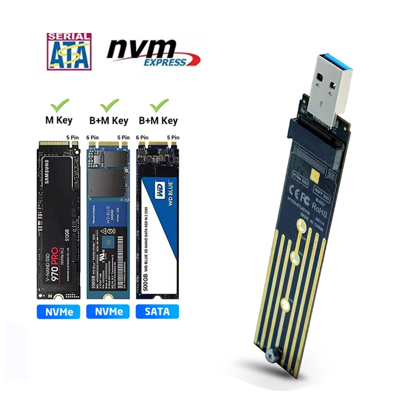 SSD Adapter Dual Protocol M2 SSD Board M.2 to USB Adapter M.2 NVME PCIe NGFF SATA M2 Card for 2230 2242 2260 2280 NVME/SATA SSD RTL9210B, Hard Drive Adapter, SSD Adapter