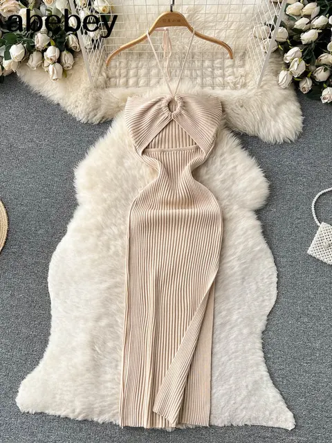 Ins 패션의 우아함을 느끼는 여름용 니트 바디콘 드레스