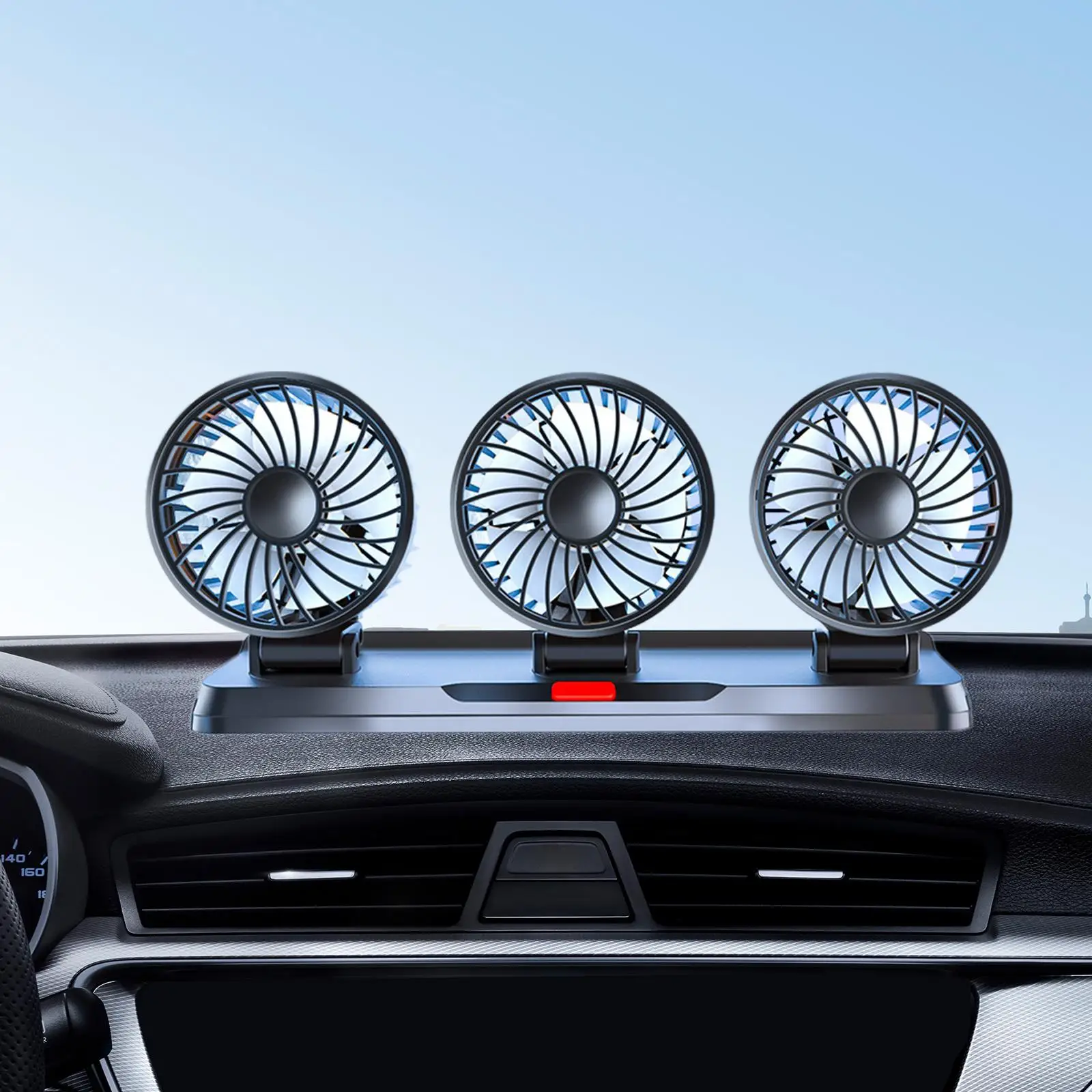 Car Fan Rotatable Vehicle Fan Quiet 360 Degree Rotation USB Rechargeable Car Cooling Fan Three Head Vehicle Fan for Truck SUV