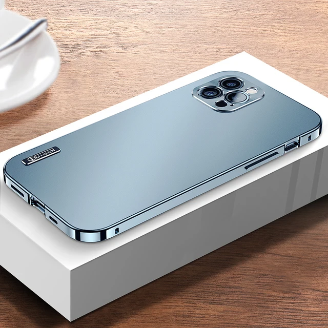 2022 NEW Metal aluminium alloy Case for iPhone 13 12 11 Pro Max Camera Protective Case iphone Original Color Phone Back Cover Light blue
