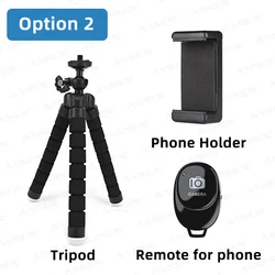 Portable Octopus Mini Tripod with Phone Holder and Optional Wireless Remote (Option 2)