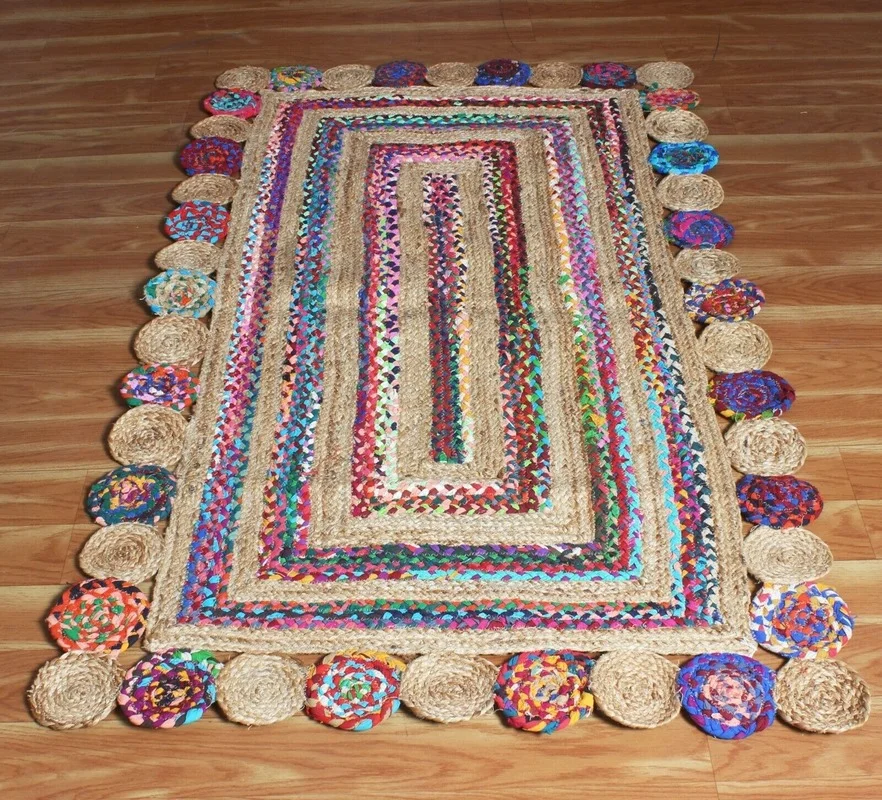 Rugs Handwoven 100% Natural Jute Rug Handcrafted Bedroom Cotton Rug 5x8 Woven Style Rug