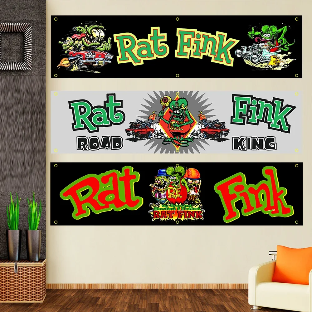 Johninbanner 60*240 Rat Fink Banner Flag Racing Show Motoring Workshop Flag Poliestere Stampato Garage O Nastri Decorativi Per Esterni