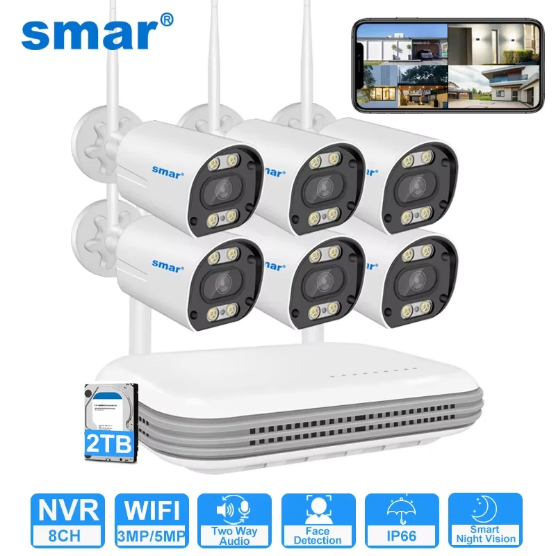 Security camera Smar Wireless CCTV System 3MP/5MP HD Audio AI Face Detect IP 8CH NVR Video Surveillance Set