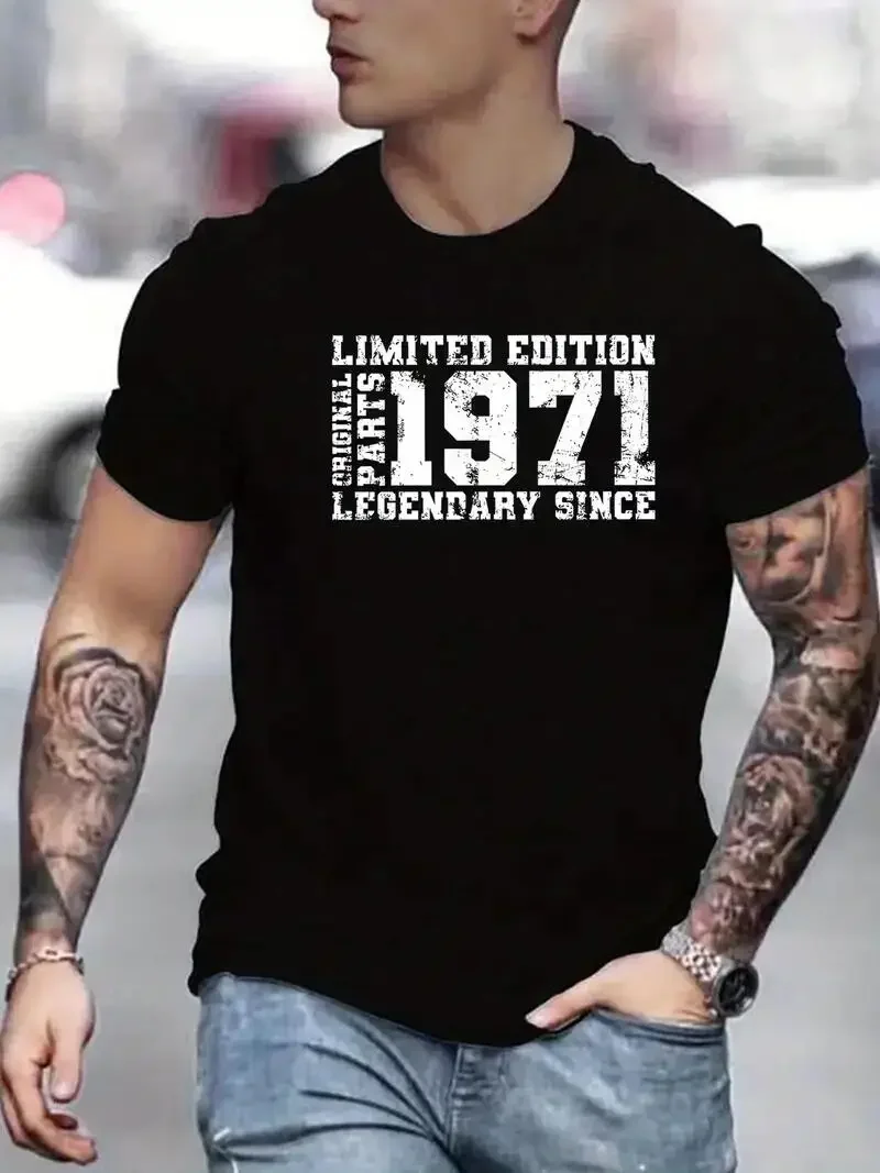 

1971 EDITION" Letters Print Casual Crew Neck Short Sleeve Tops For Men, Quick-drying Comfy Casual Summer T-Shirt t