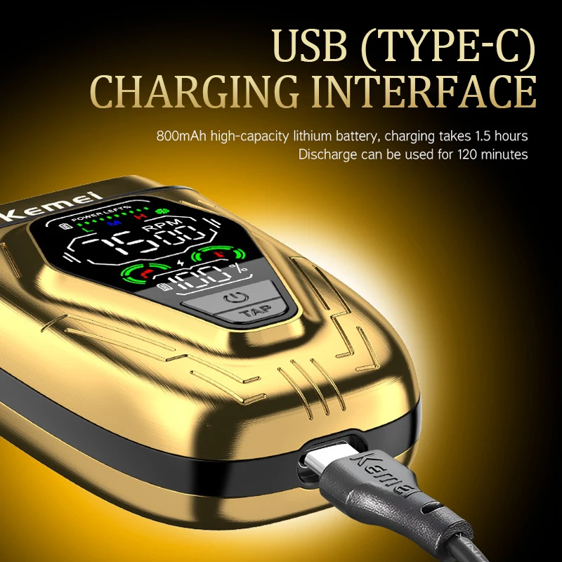 케메이티360 프로페셔널 바버 포일 쉐이버 무선 남성용 전기 왕복식 면도기 고속 듀얼 블레이드 충전식 USB