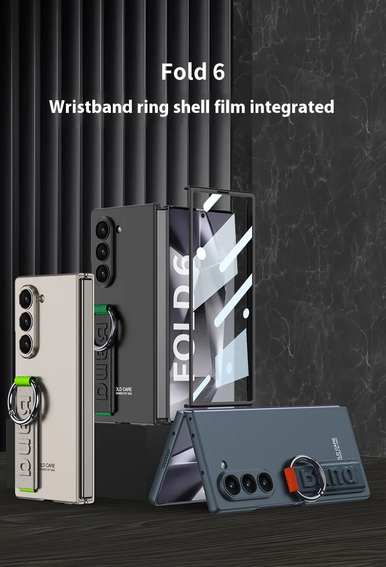 Custodia rigida in PC con retro in vetro satinato per Samsung Galaxy Z Fold 6 5 con cinturino ad anello_voghion.com