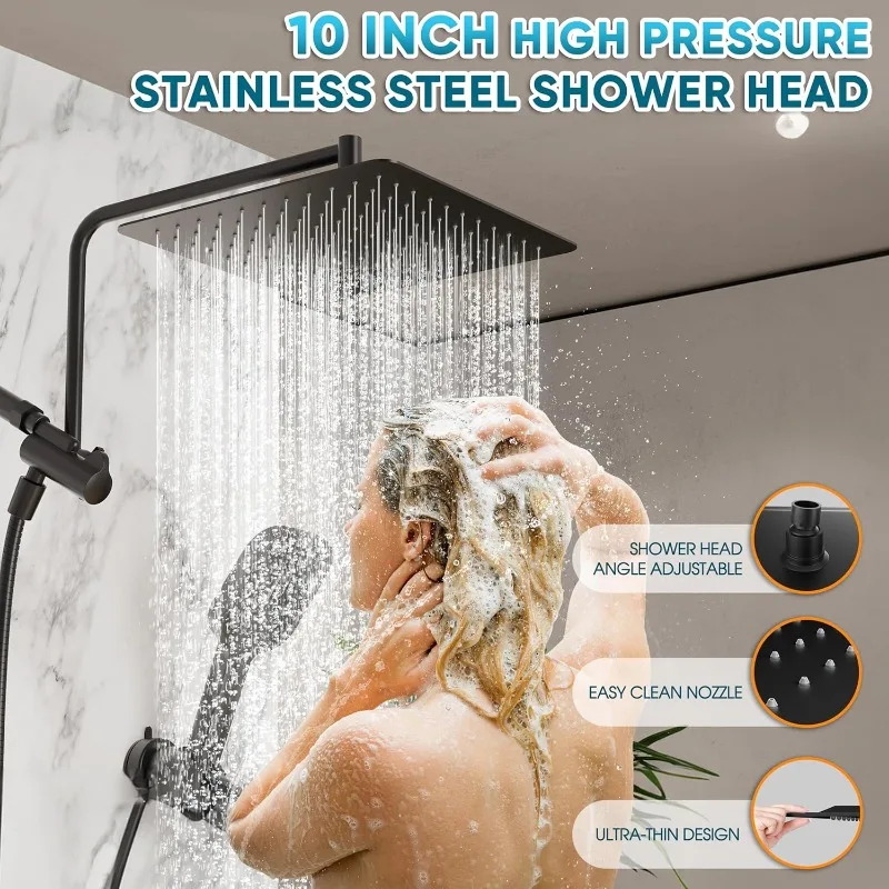 Rain Shower Heads with Handheld Spray Combo, 10 Inch High Pressure Rainfall Shower Head with 11" Extension Arm 3