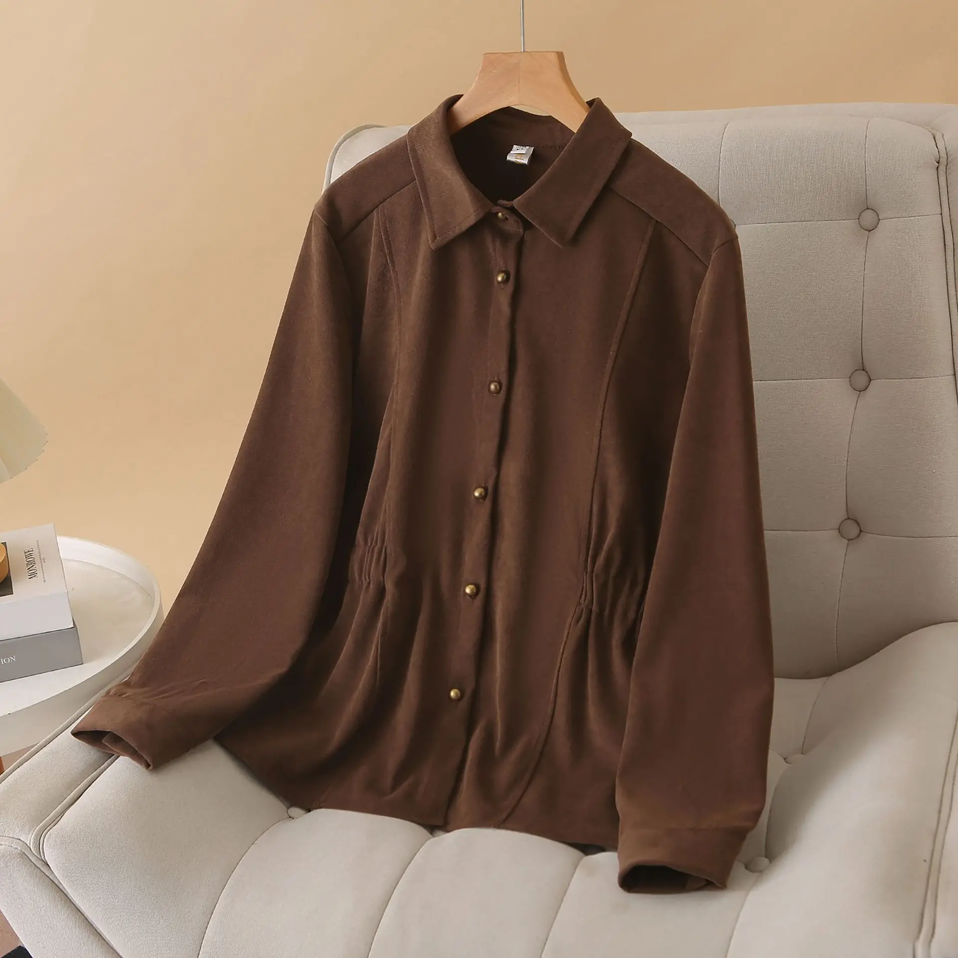 XXXXL Fashion Plus Size Women's Blouses New Clothing For 2025 Autumn Winter Thick Brushed Long Sleeved Shirt Casual Top 675