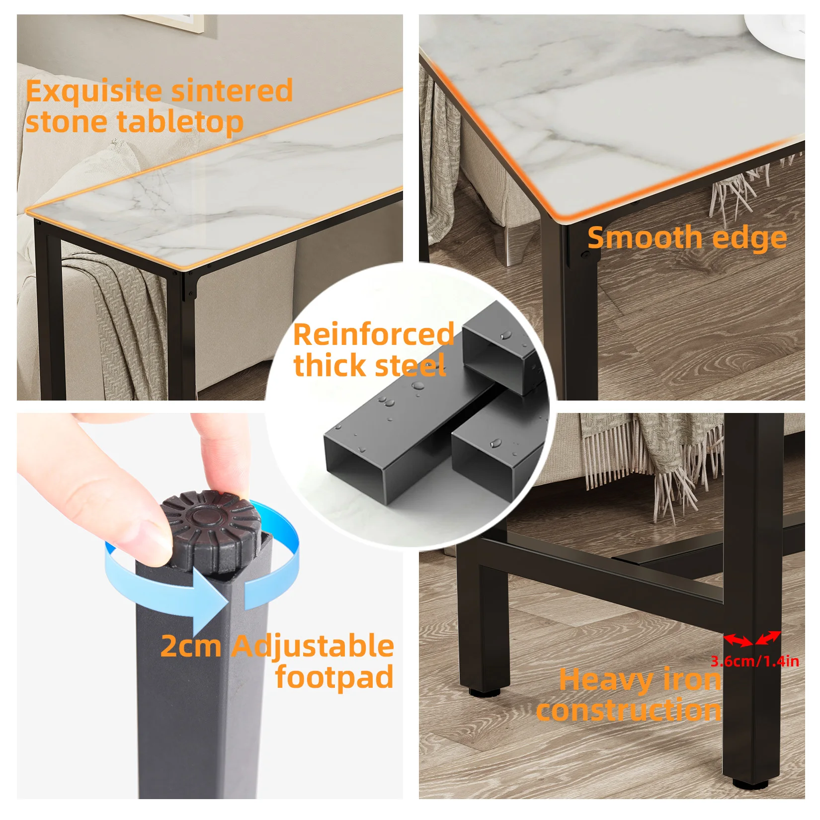 Extra Long Kitchen Bar Table Rectangular Coffee Table Metal Frame Real Marble Console Table