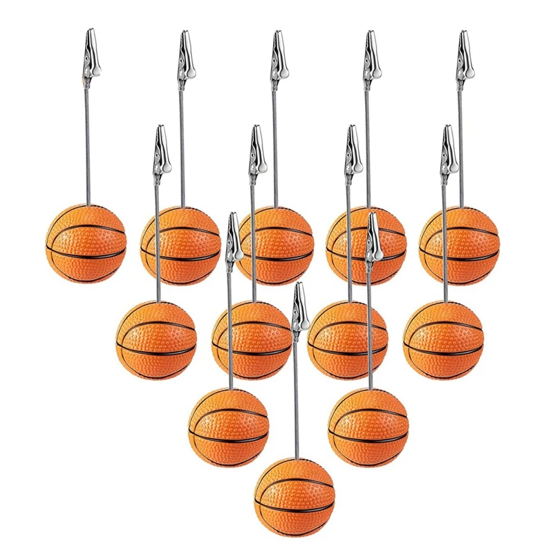 

12 Pcs Resin Sports Ball Base Memo Clips With Alligator Wire Table Number Card Place Holders (Basketball) Easy To Use