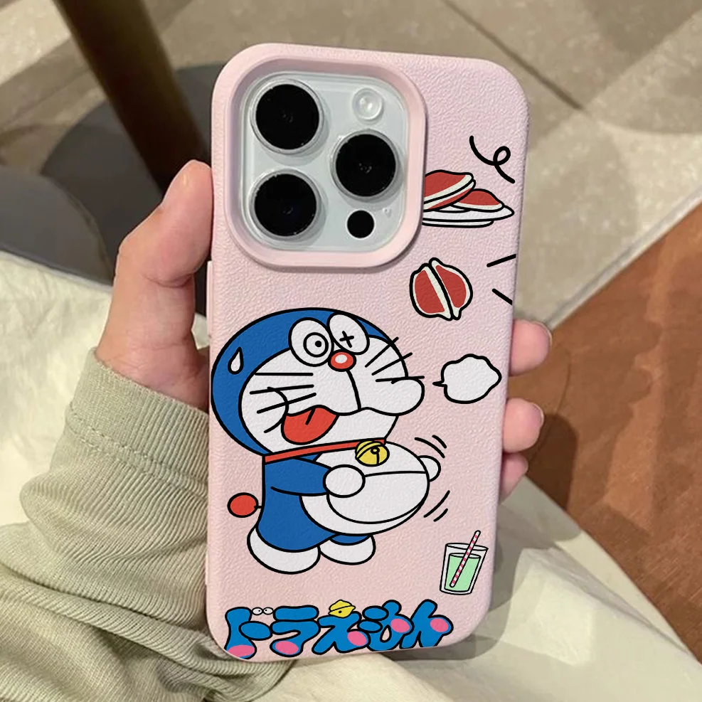 Cartoon D-Doraemon Lichee Leather Pattern Shockproof Phone Case