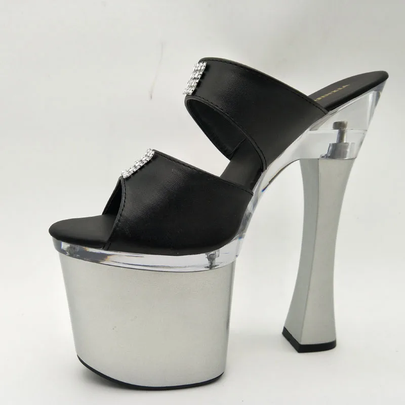 

LAIJIANJINXIA New 18CM/7inches PU Upper Model Sexy Exotic High Heel Platform Party Women Slippers Pole Dance Shoes F024