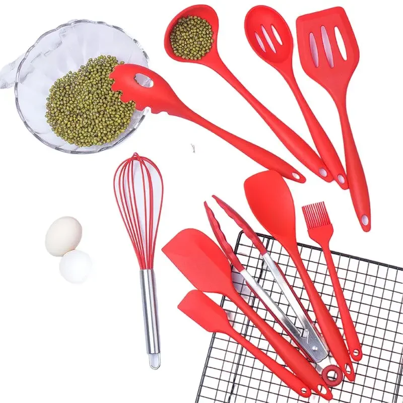 

Full set of silicone kitchen utensils non stick cooking pans spoons and spatula clamps egg beaters