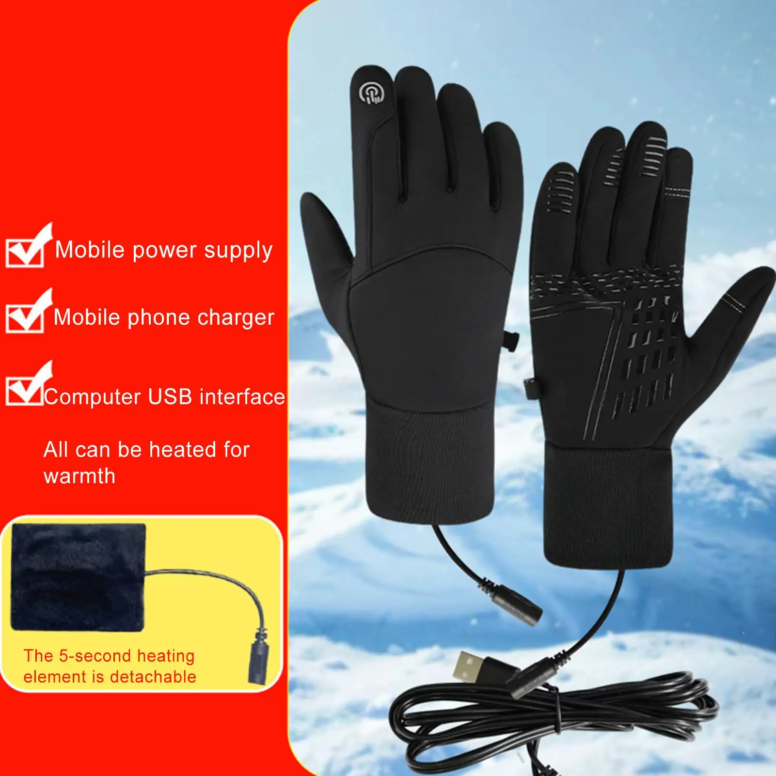 Winter USB Heizung Handschuhe Warme Elektrische Beheizte Handschuhe Touchscreen Wärme Heizung Radfahren Thermische Wärme Handschuhe Motorrad Handschuhe – Detail 5