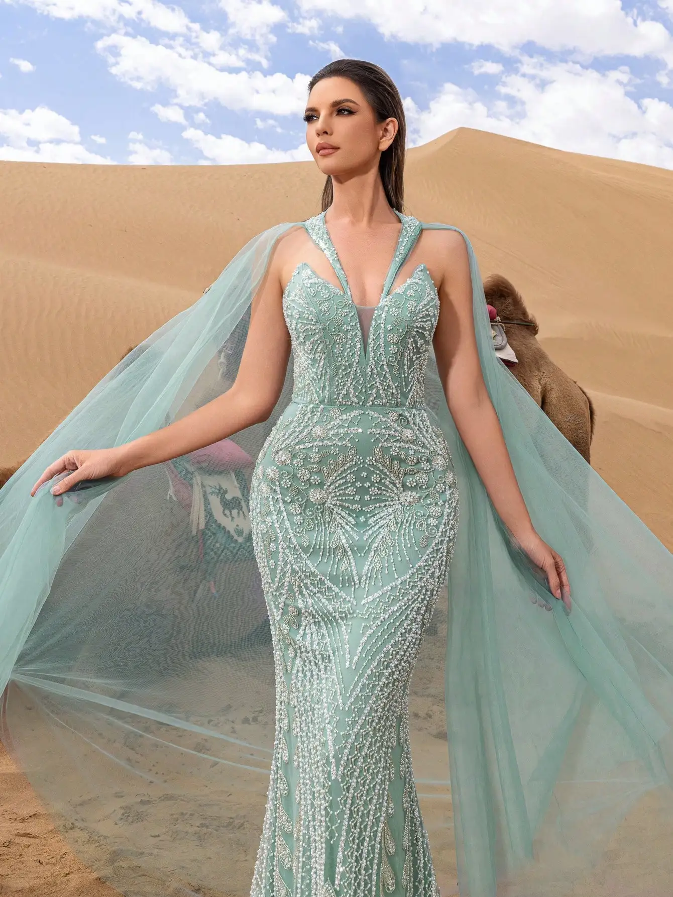 رائع اغراق الرقبة حورية البحر تنحنح مطرز فساتين ال...