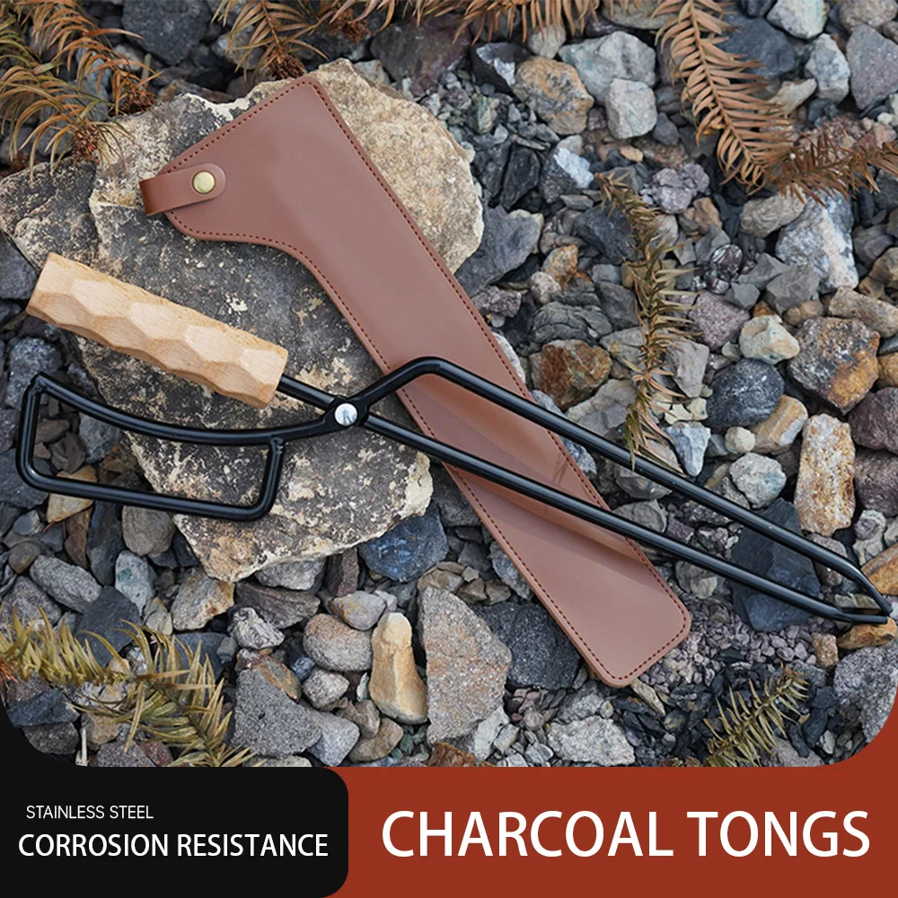 Portable Fire Tongs Barbecue Fire Tongs Stainless Steel Charcoal Anti-Scalding Charcoal Fireplace BBQ Clip Cover