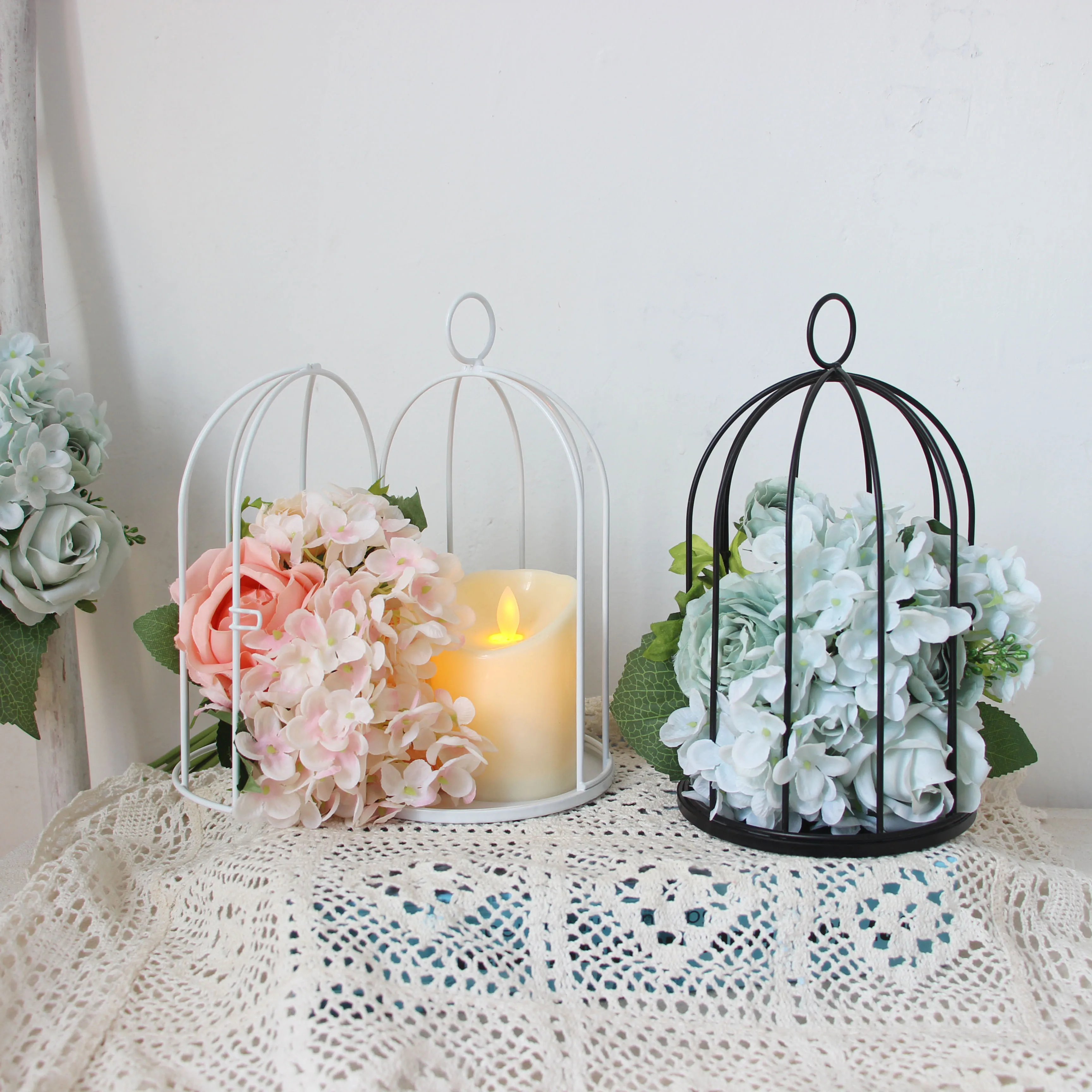 Outdoor Modern iron garden metal birdcage line cage with Bird decoration hanging flowerpot succulent plants
