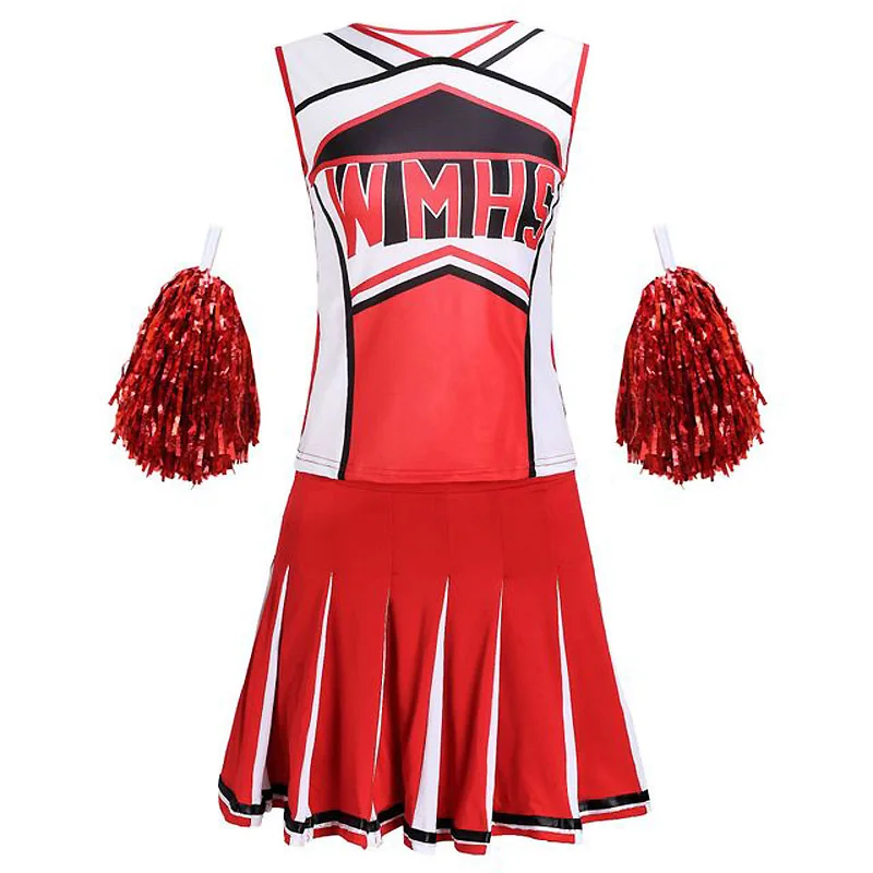 

Top+Skirt+Pompoms Cheerleading Costumes Basketball Football High School Cheer Girl Dancing Show Cheerleader Party Uniform Costum